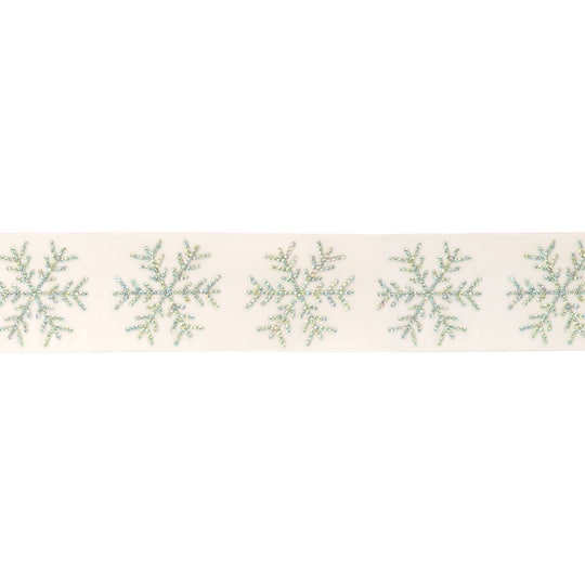 4" x 5yd. Jeweled Snowflake Wired Ribbon